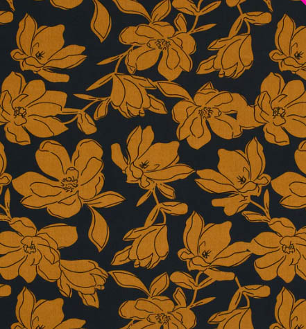 Viscose zwart met roeste bloemen